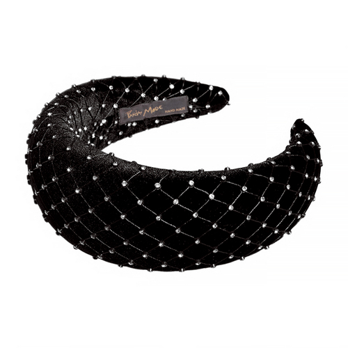 Paris Mode Velvet Crystal 6 Cm Padded  Headband Black