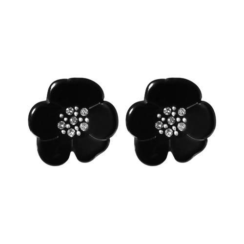 Paris Mode Camellia Crystal Earrings Black